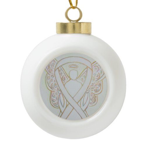 White Awareness Ribbon Guardian Angel Ornaments