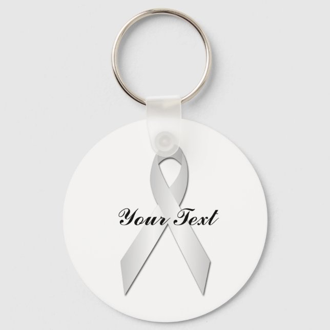White Awareness Ribbon Keychian Keychain (Front)