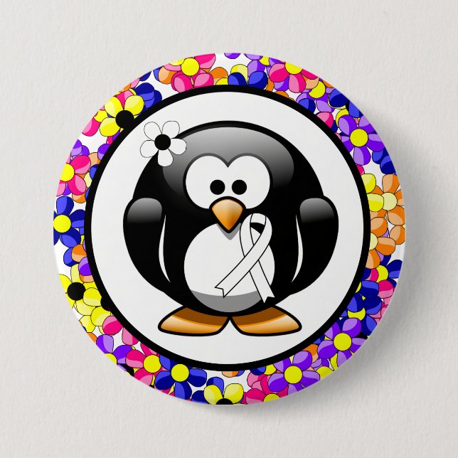 White Awareness Ribbon Penguin Button (Front)