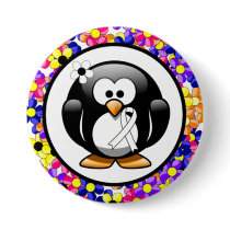 White Awareness Ribbon Penguin Button