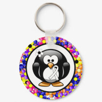 White Awareness Ribbon Penguin Keychain