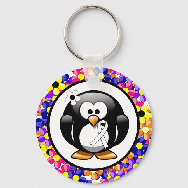White Awareness Ribbon Penguin Keychain (Front)