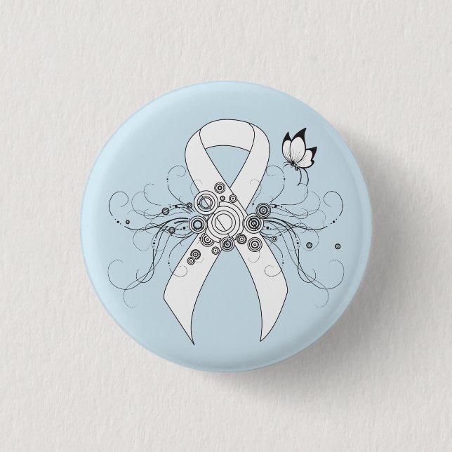 White Awareness Ribbon with Butterfly Button (Front)