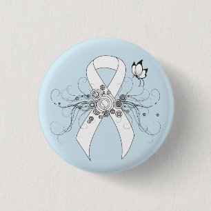 White Awareness Ribbon with Butterfly Button