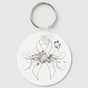 White Awareness Ribbon with Butterfly Keychain