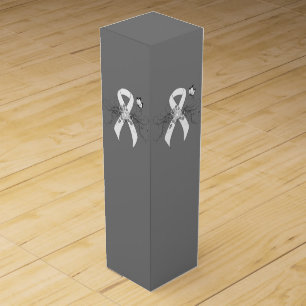 White Awareness Ribbon with Butterfly Wine Gift Box