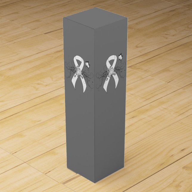 White Awareness Ribbon with Butterfly Wine Gift Box (Back)