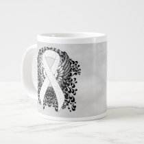 White Awareness Ribbon with Wings Giant Coffee Mug