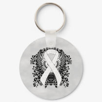 White Awareness Ribbon with Wings Keychain