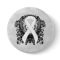 White Awareness Ribbon with Wings Pinback Button