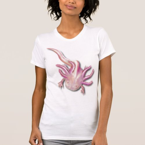 White Axolotl Walking Fish Art T_Shirt