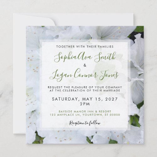 White Azalea Blossoms Square Wedding Invitation