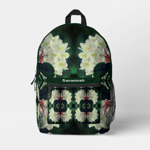 White Azalea Flower Abstract Personalized Printed Backpack