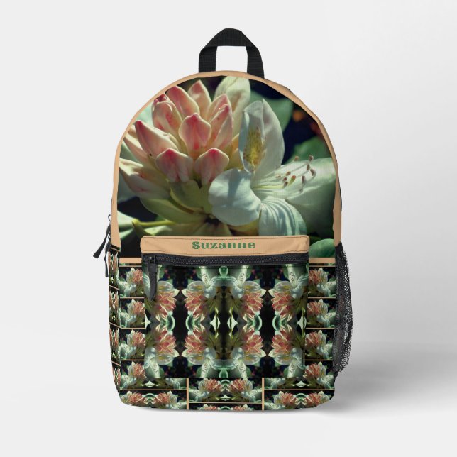 White Azalea Flower And Bud Personalized Printed Backpack (Front)