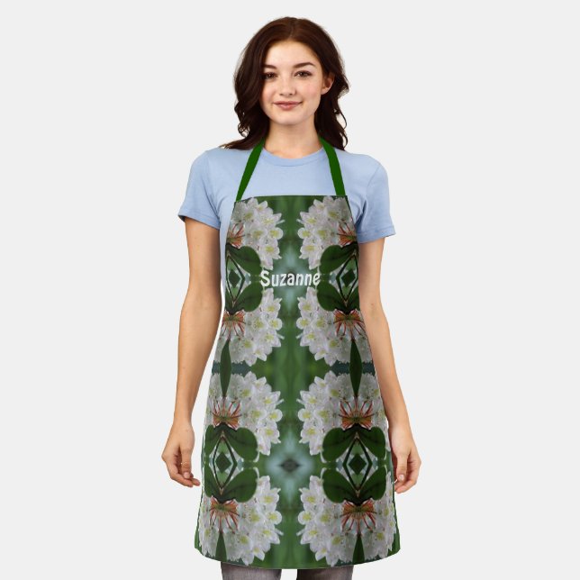 White Azalea Flower Pattern Personalized    Apron (Worn)