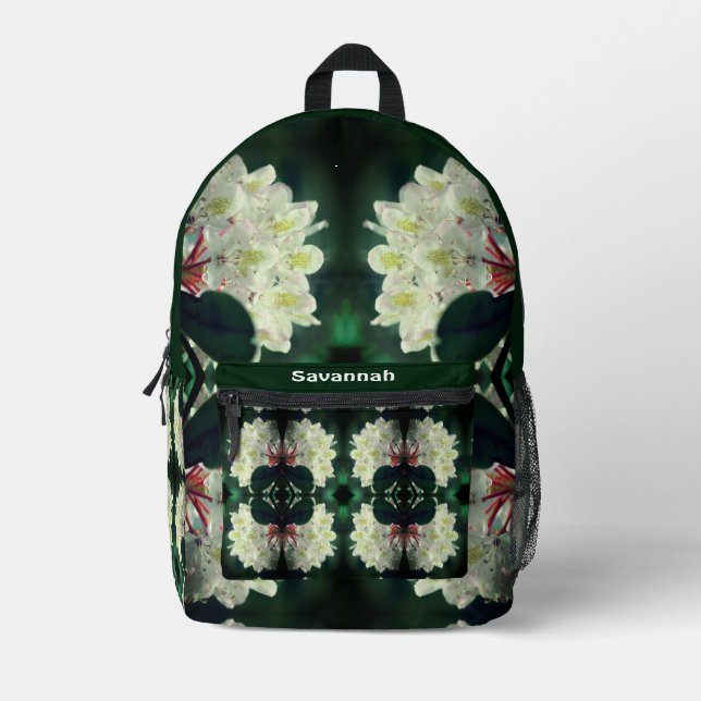 White Azalea Flower Personalized Printed Backpack (Front)