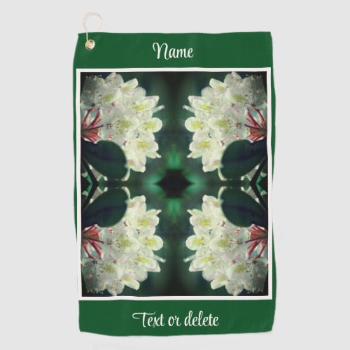 White Azalea Flower Raindrops Personalized Golf Towel