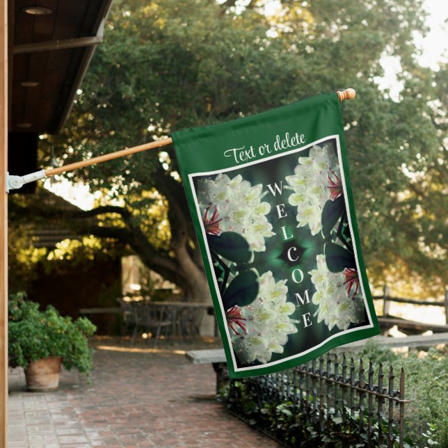 White Azalea Flower Raindrops Personalized House Flag (In SItu)
