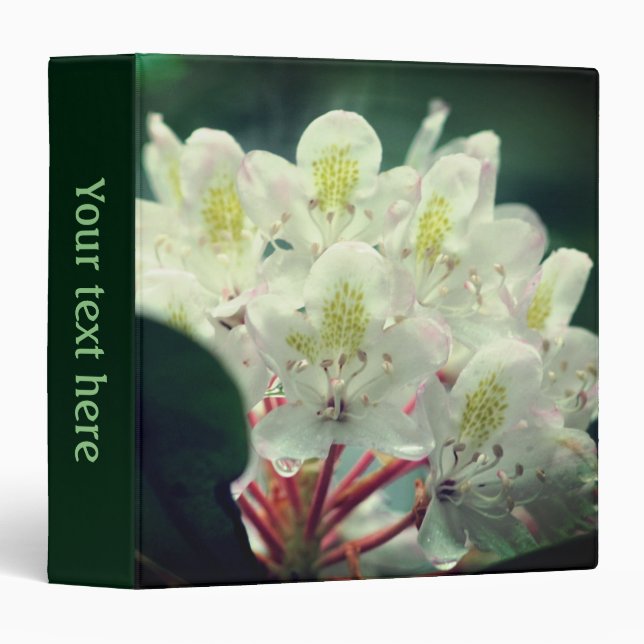 White Azalea Flower With Raindrops Personalized 3 Ring Binder (Front/Spine)