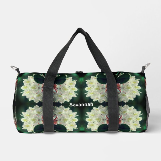 White Azalea Flowers Personalized Duffle Bag (Front)
