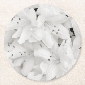 White Azalea Flowers Photography Art Round Paper Coaster by TheBrideShop at Zazzle