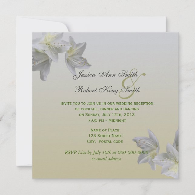 White azalea flowers wedding reception invitations (Front)