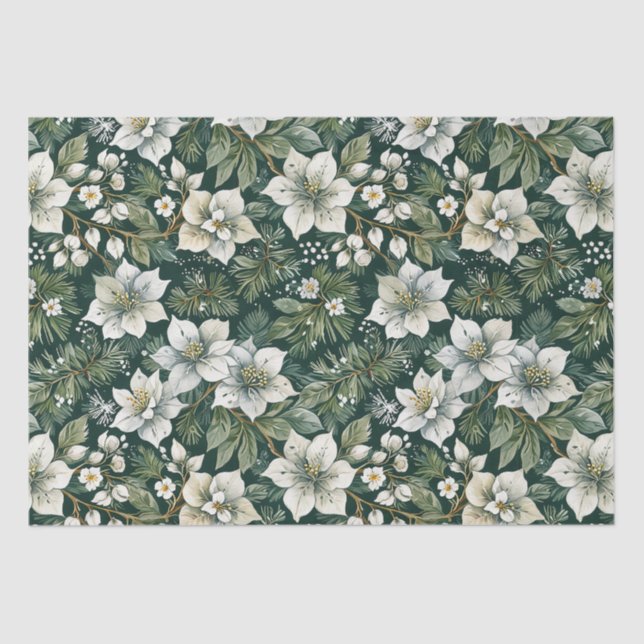White Azaleas and Evergreens Holiday Tissue Paper (Front)