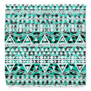 White Aztec on Black and Teal Cheetah Bandana