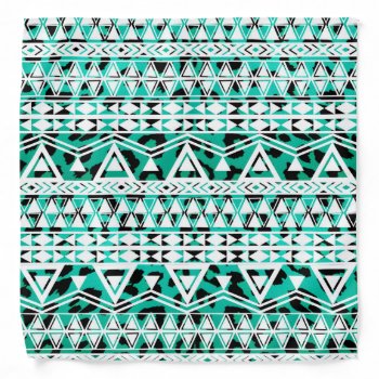 White Aztec On Black And Teal Cheetah Bandana by ChicPink at Zazzle