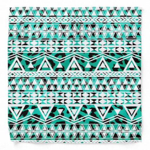 White Aztec on Black and Teal Cheetah Bandana