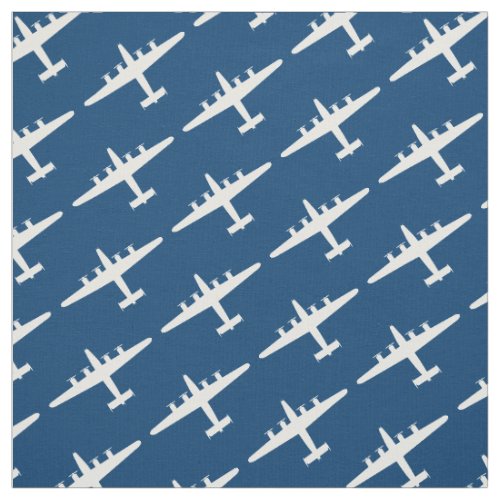 White B_24 Liberator Aircraft Pattern Blue Fabric