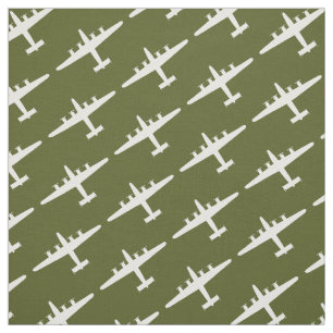 White B-24 Liberator Aircraft Pattern Olive Fabric