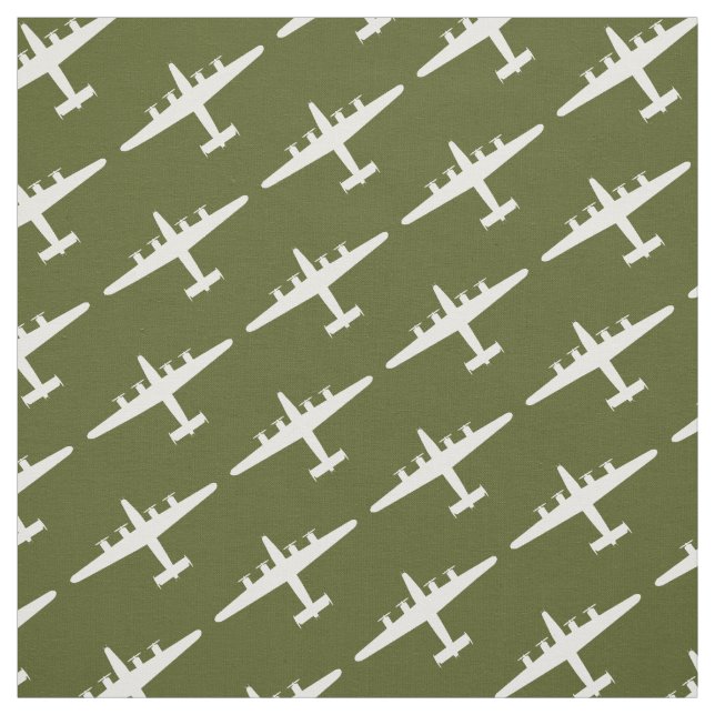 White B-24 Liberator Aircraft Pattern Olive Fabric (Swatch)