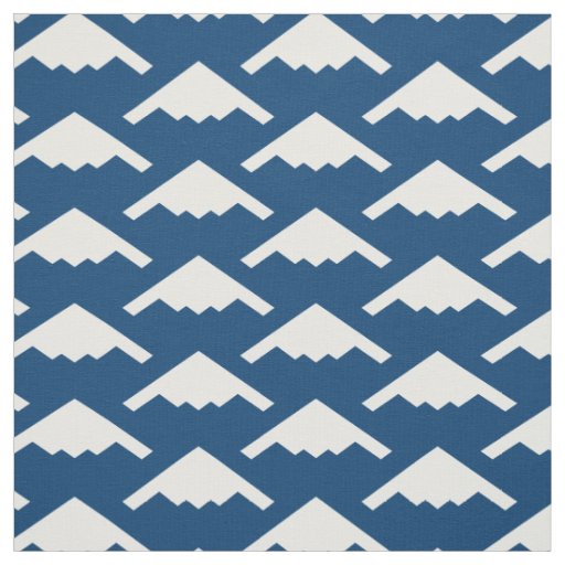 White B-2 Spirit Stealth Bomber Pattern on Blue Fabric