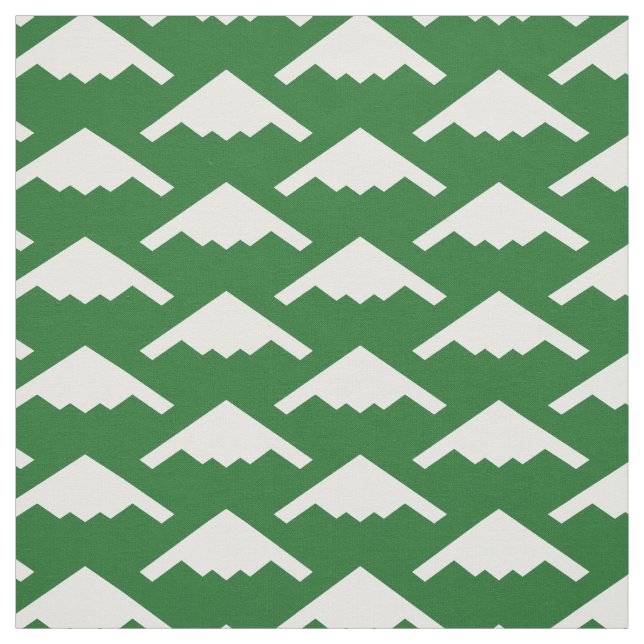 White B-2 Spirit Stealth Bomber Pattern on Green Fabric (Swatch)
