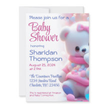 White Baby Bear with Pink & Blue Shower