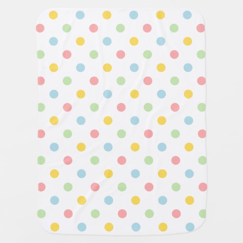 White baby blanket with colorful polka dot pattern