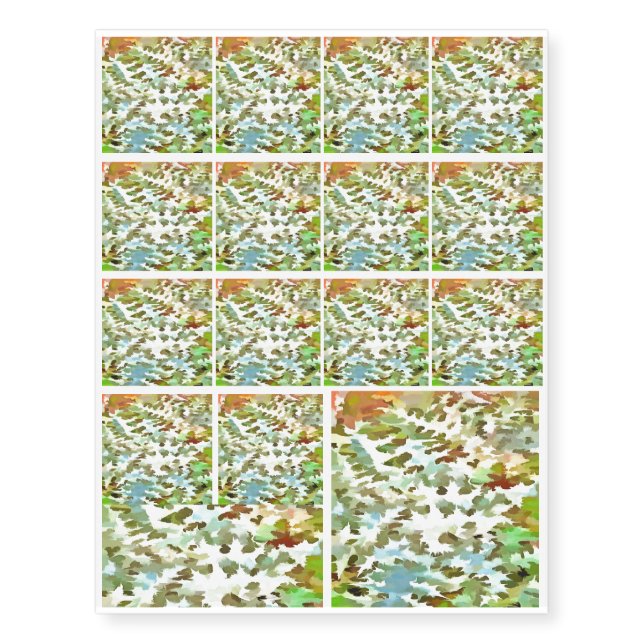 White, Baby Blue and Green Camouflage Pattern Temporary Tattoos (Front)