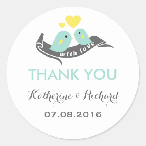 White Baby Blue Lovebirds Wedding Favor Sticker