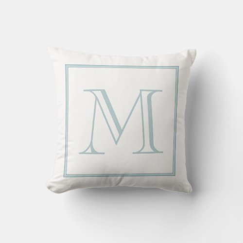 White Baby Blue Monogram Throw Pillow