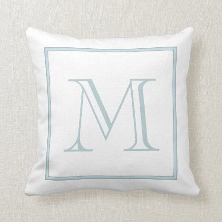 White Baby Blue Monogram Throw Pillow