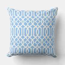 White Baby Blue Moroccan Trellis Decor Pillow