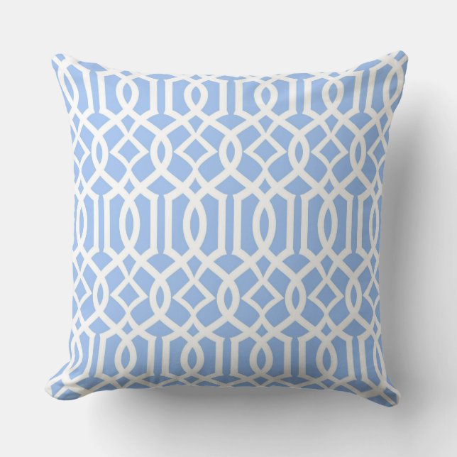 White Baby Blue Moroccan Trellis Decor Pillow (Front)