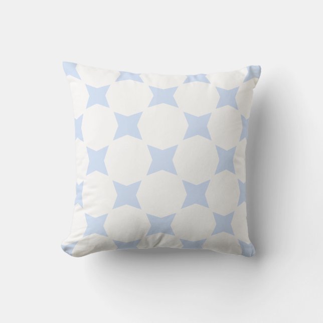 White & Baby Blue Pastel Star Pattern Design Throw Pillow (Front)