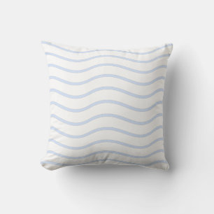 White & Baby Blue Pastel Wavy Lines Design Throw Pillow