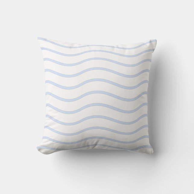 White & Baby Blue Pastel Wavy Lines Design Throw Pillow (Front)