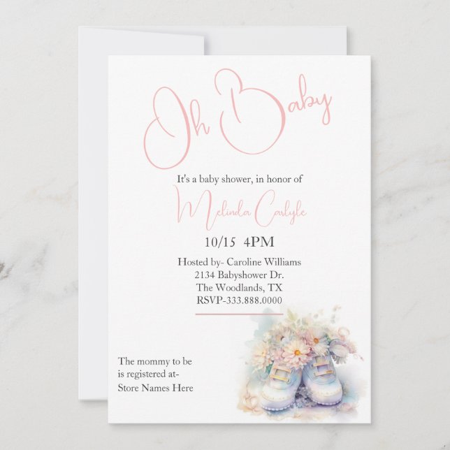 White Baby Booties Baby Shower Invitation (Front)