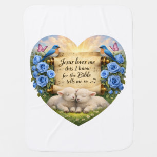 White Baby Boy Blanket “Jesus Loves Me”