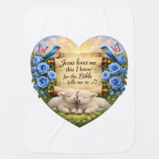 White Baby Boy Blanket “Jesus Loves Me”