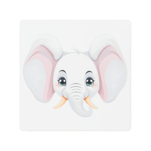 White Baby Elephant Cute Smiling Pet Animals Metal Print